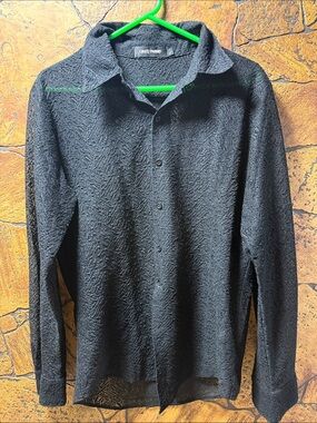 Black Textured Long-Sleeve Dress Shirt